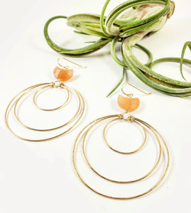 Crescent Moon Peach Moonstone Gemstone Hoop earrings  - Shay D. Design