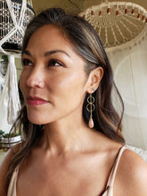 Load image into Gallery viewer, Peach Moonstone and hammered 14k Gold dangles - ShayD Design