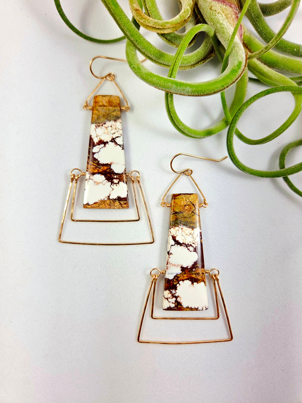 Wild Horse Jasper Gemstones Gold Double framed Earrings - ShayD Design