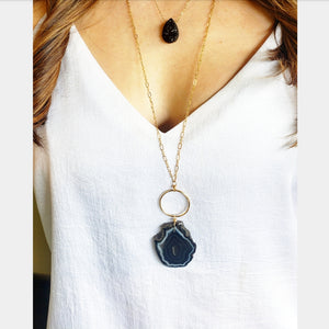 Gemstone Necklace - Black Line Agate Gemstone Pendant Necklace - Shay D. Design