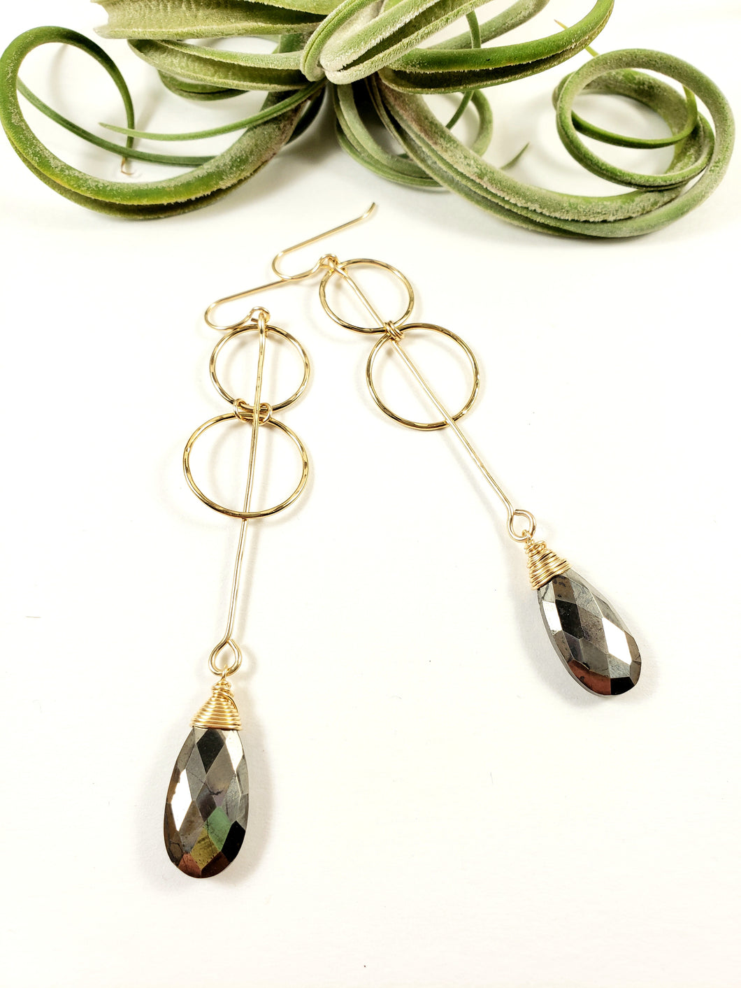 Pyrite and hammered 14k Gold dangles - ShayD Design