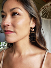 Load image into Gallery viewer, Crescent Moon Peach Moonstone Gemstone Hoop earrings  - Shay D. Design
