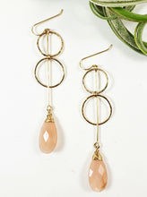 Load image into Gallery viewer, Peach Moonstone and hammered 14k Gold dangles - ShayD Design
