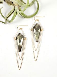 Pyrite Gemstones in Hammered 14k gold earrings Art Deco Earrings - Shay D. Design