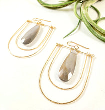 Load image into Gallery viewer, Art Deco Gemstones in double gold arches Gemstone earrings Shay D. Design

