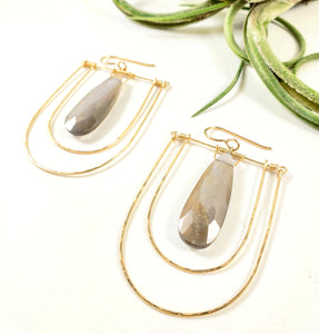 Art Deco Gemstones in double gold arches Gemstone earrings Shay D. Design