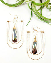 Load image into Gallery viewer, Art Deco Gemstones in double gold arches Gemstone earrings Shay D. Design
